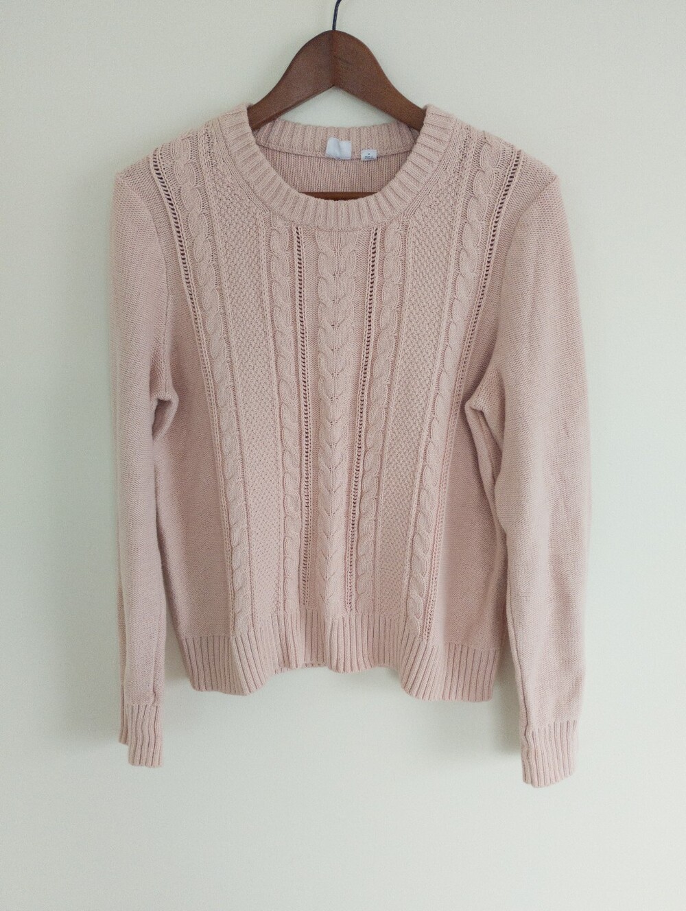 Gap Factory Pink Cable Knit Sweater Medium 100% Cotton Crewneck Dull Rose